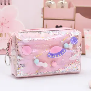 Shiny Twee Layer Makeup Bag Portemonnees Handtassen Glitter Transparante Pvc Dubbele Laag Draagbare Cosmetische Tas
