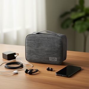 Bolsa de almacenamiento multifuncional para cable de datos, auriculares, cargador de energía, organizador de viaje, diseño minimalista rectangular de nailon - Product Image 2