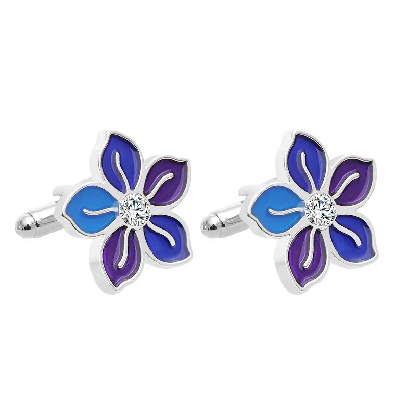 Fashion new enamel blue purple flower alloy drip oil cufflinks suit cufflinks accessories