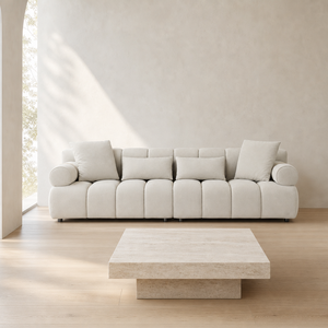 Canapé moderne à accoudoirs en forme de baril, coussins segmentés, profil bas arrondi, assise profonde, en tissu, pour salon, appartement, villa - Product Image 2