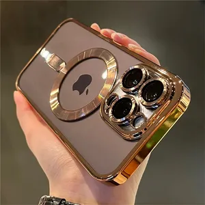 glossy gold edge plating tpu case for iphone 15 14 case for iphone 15 14 pro max transparent wireless