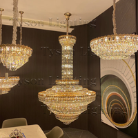 Décoration intérieure de salon de luxe post-moderne, lustre en cristal K9, éclairage suspendu en cristal doré pour escalier LED