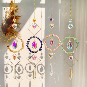 Natural Crystal Sun Catcher Gemstone Stained Glass Crystal Hanging Crystal Circle Moon Stars Suncatchers Home Decor Gift