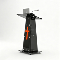 Pupitre d'église en verre trempé personnalisable, lutrin en verre teinté noir avec croix pour églises modernes
