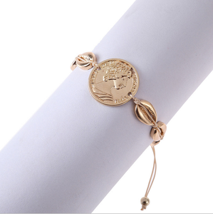 Color oro hecho a mano Avatar moneda Cowrie Shell encanto cordón ajustable pulsera para las mujeres - Product Image 4