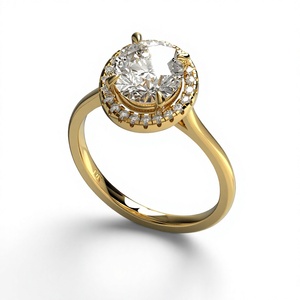 Claw Prong Halo Diamond <b>Ring</b> 18K Gold Plated Round Brilliant Solitaire <b>Plain</b> Shank Engagement <b>Ring</b> Fine Jewelry Gift for Women - Product Image 2