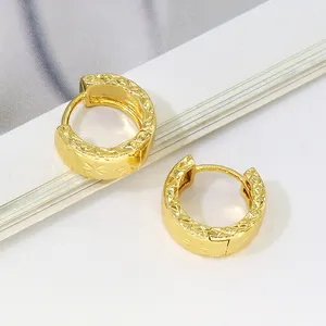 Fashion Statement Jewelry Simple 18K Gold Plated Women Flower Printed Earings Huggie Hoop Earrings