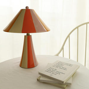 Retro Striped Table Lamp D180 H275mm E27 LED <b>Plug</b> <b>In</b> Desk Lamp With Switch Control Geometric Solid Design Ambient <b>Lighting</b> - Product Image 1