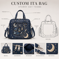 Sac à bandoulière Ita Bag personnalisé en cuir PU bleu marine et or, motif ciel étoilé, avec fenêtre en PVC, fabrication d'échantillons OEM ODM