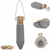 Petite bourse à monnaie pour femme, accessoire de costume médiéval, sac en maille de chaîne vintage, fermoir doré, pochette à monnaie légère en métal maillé