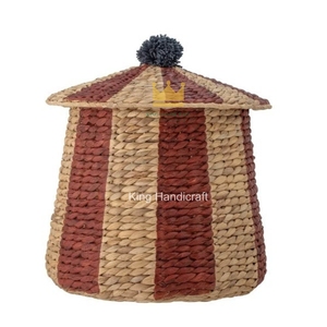 Cesto de almacenamiento de jacinto de agua con tapa, organizador de mantas tejido para niños, cesta decorativa para habitación infantil - Product Image 5
