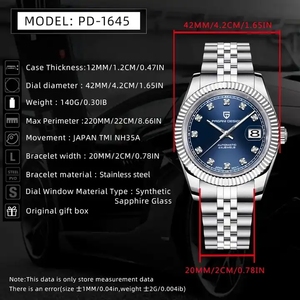 Reloj Mecánico Deportivo para Hombre PAGANI DESIGN 1645, Nuevo y en Oferta, de Acero Inoxidable, Automático, Resistente al Agua, Modelo 2025 - Product Image 3