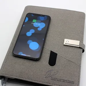 Customized Business Gift Notebook 8000mah 16g usb a5 leather multifunctional powerbank with wireless charging notebook