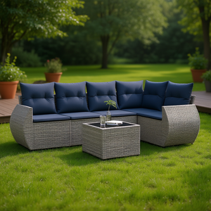 Conjunto de Sofá de Jardín de Ratán Sintético Gris con Cojines, Muebles de Exterior de 6 Plazas, Diseño Contemporáneo - Product Image 2