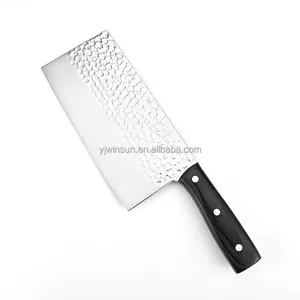 High quality pakka wood handle manual Hammering pattern blade kitchen knife knurling blade cleaver knife chopping knife