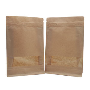 Sac de café en papier Kraft de qualité supérieure, avec fermeture éclair, à fond plat, transparent et Compostable - Product Image 1