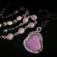 Colliers et bracelets de luxe de haute qualité pour femmes, avec pendentif en pierre rose sculptée, halo de cristal, bijoux élégants personnalisés