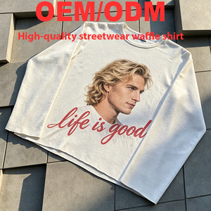 Maglietta Personalizzata con Stampa DTG, Cotone Pesante Oversize, Collo Tondo, Bianca, <span class=keywords><strong>Termica</strong></span>, a Nido d'Ape, <span class=keywords><strong>Manica</strong></span> <span class=keywords><strong>Lunga</strong></span>, Lavabile all'Acido per Uomo - Product Image 2