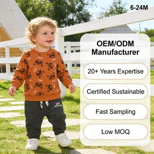 Ensemble de survêtement personnalisé pour bébés garçons à imprimé léopard, 69% polyester, 28% coton, 3% élasthanne, tenue en 2 pièces pour nourrissons et tout-petits, ensemble de vêtements pour bébés - Product Image 1