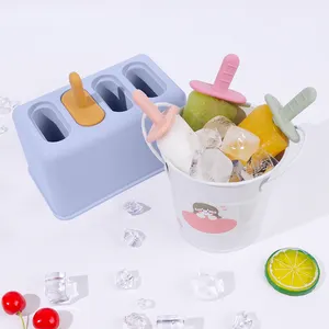 Özel Logo yeniden ev yapımı silikon dondurma kalıp kolay yayın buzlu şeker makinesi 4 parça çevre dostu silikon Popsicle kalıpları
