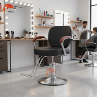 Chaise de barbier professionnelle polyvalente avec élévateur hydraulique et accents en bois pour salon de coiffure