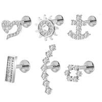 Freya 316L Stainless Steel Zircon Piercing Earrings Tragus Helix Lobe Devil Flat Back Ear Nose Stud Labret Body Piercing Jewelry