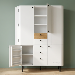 Solid Mango Wood <b>Living</b> <b>Room</b> Storage <b>Cabinet</b> with Multiple Doors Drawers Shelves | Modern <b>Tall</b> Eco-Friendly Durable Storage Unit - Product Image 1