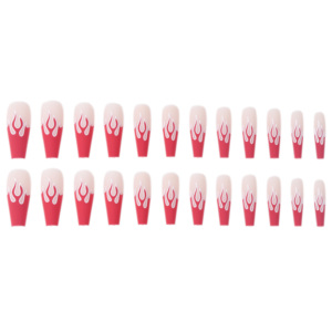 Lot de 24 <span class=keywords><strong>faux</strong></span> <span class=keywords><strong>ongles</strong></span> rouges ballerine à presser, motif flamme, en ABS, pré-dessinés - Product Image 4