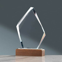 Trophées promotionnels personnalisés en bois avec base, souvenirs, cadeaux, plaques de trophées en verre cristal et bois