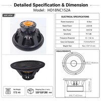 HD18NC152A Haut-parleur de basses 18 pouces 150*14, 2000W RMS, 4000W de crête, 8 Ohm, bobine vocale de 6 pouces pour système de sonorisation PA de scène