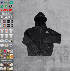 Custom High Quality 450 Gsm Washed Embroidery Luxury Plain <b>Navy</b> Zipper-Up Hoodie Black Oversized Drop Shoulder <b>Men's</b> Hoodies - Product Image 1