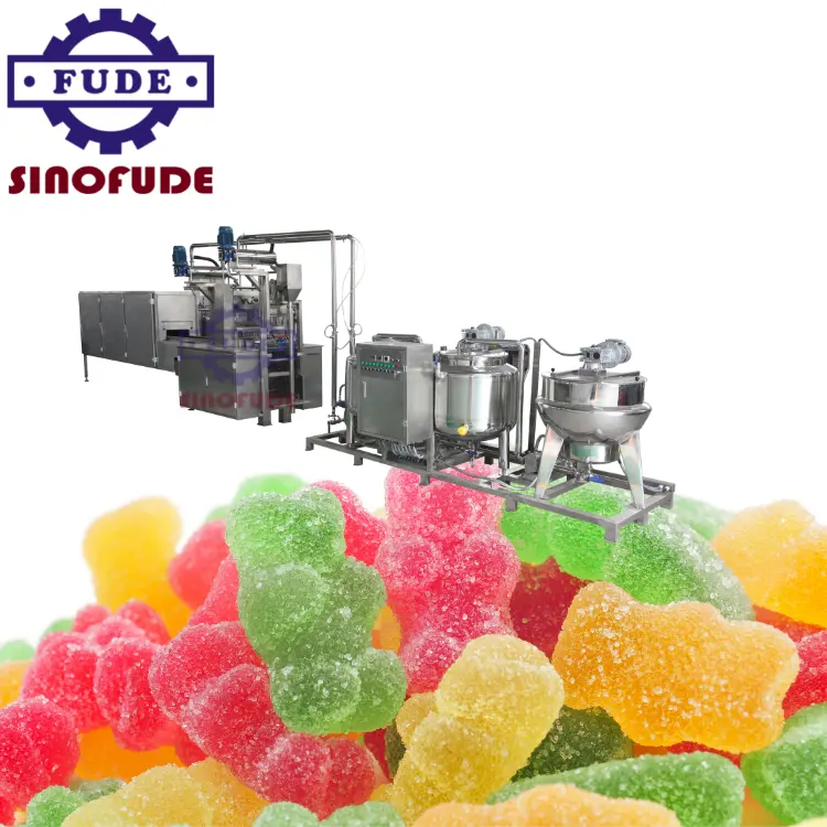 Tam otomatik yumuşak şeker yatırma üretim hattı vitamin reçel dolum sakızlı ayı yapma makinesi özelleştirilmiş
