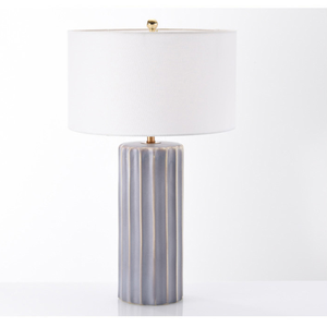 Lampe de table minimaliste en métal gris avec abat-jour cylindrique en tissu – Décoration moderne pour salon, chevet, villa, hôtel, maison, bibliothèque, bureau d'étude - Product Image 3