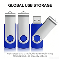 Clé USB pivotante en métal avec logo personnalisé, USB 2.0, en vrac, de 128 Mo à 32 Go, clé mémoire personnalisée pour ordinateur portable