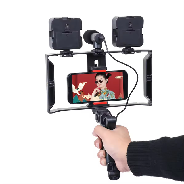 Hot Selling Vlog Kit Handheld Video Voice Recording for Mobile Phone Camera Microphone Tripod Phone Holder Adjustable Height Bed