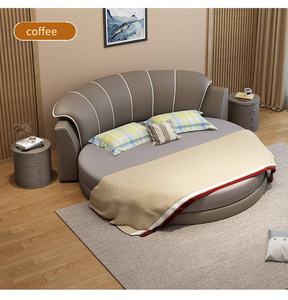 Популярная удобная большая круглая кровать для взрослых с белой обивкой и деревянной рамкой в мягком стиле для гостиничных спален - Product Image 2