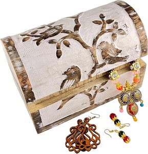 Boîte à bijoux demi-circulaire en bois Yukmin, motif <span class=keywords><strong>oiseau</strong></span>, pour femmes, artisanale, décoration d'intérieur, cadeau idéal pour femme, blanc - Product Image 3