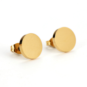 Boucles d'oreilles rondes plates en acier inoxydable <span class=keywords><strong>plaqué</strong></span> <span class=keywords><strong>or</strong></span> 18 carats à sublimation gravable sans ternissement - Product Image 1