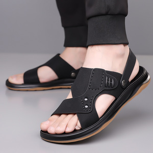 Men's Summer Slides Open Toe Pu Upper Rubber Outsole Anti Slip Casual Buckle Strap <b>Sandals</b> - Product Image 4