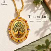 Kalung Liontin Pohon Kehidupan Suci Kustom TIMEMUSE, Berlapis Emas 18K dengan Enamel