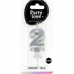 Bougie d'anniversaire argentée numéro 2 Party Love 4,5 cm Vela - Product Image 2