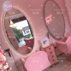 Meubles pour cheveux Ensemble de chaises de salon de coiffure Chaise de coiffure à couverture rose Chaises de salon de coiffure avec miroir - Product Image 2