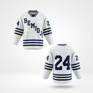 Maillots de hockey sur glace personnalisés classiques professionnels avec broderie, écussons en twill cousus et col lacé - Product Image 3