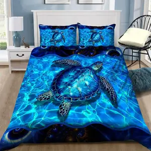 Conjunto de cama personalizado para tartarugas do mar do Havaí Conjunto de 3 peças de lençóis com padrão misterioso do oceano em tamanho king size