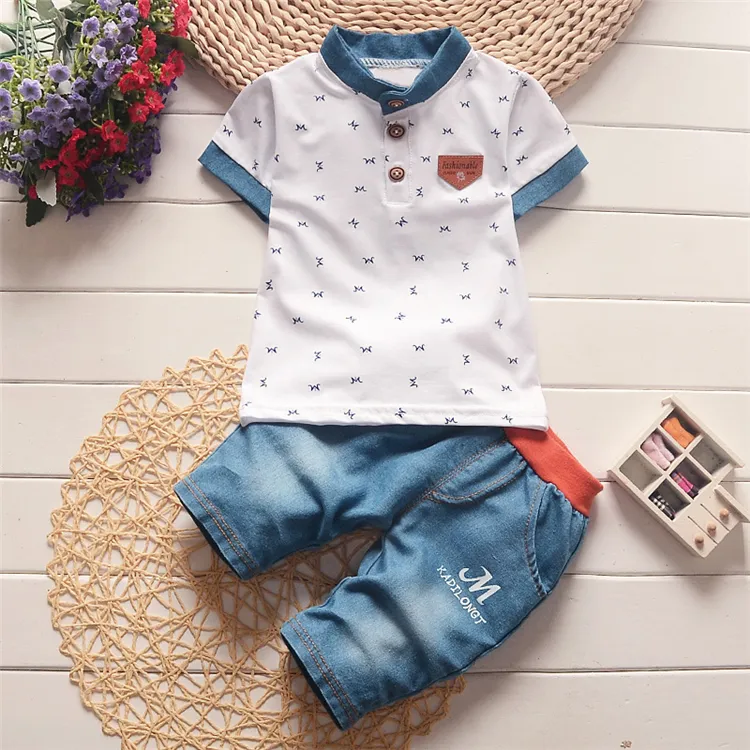 1-4 Years Boy Clothes Sets T shirt with Jean Shorts 2 Piece Summer Outfits Baby Clothing Sets Wholesale