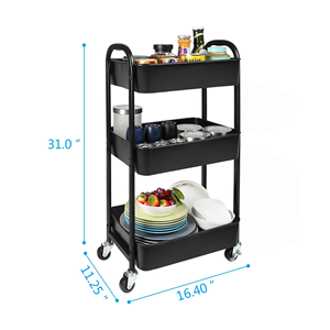Chariot de rangement roulant à 3 niveaux avec 4 roues verrouillables, chariot utilitaire organisateur pour cuisine et salle de bain, vente en gros, OEM accepté - Product Image 2