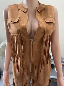 2025 Vintage femmes marron daim ajusté gilet combinaison avec Western Fringe nouveau Style <span class=keywords><strong>combishort</strong></span> - Product Image 6