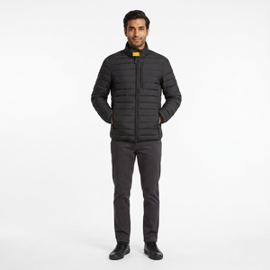 FINER THREADS Veste matelassée personnalisée pour homme, douce et rembourrée, col montant, couleur unie, hiver, logo frontal, noire, respirante, séchage rapide - Product Image 1