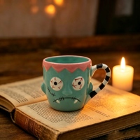 Porte-bougie en céramique en forme de citrouille rayée souriante, base vert clair, pour bougie chauffe-plat, figurine Jack O'Lantern d'Halloween pour chambre à coucher