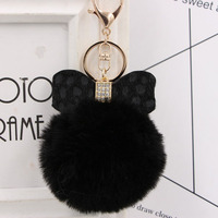 Vente chaude en peluche boule porte-clés accessoires lapin léopard fourrure de renard porte-clés pour les femmes (KC263C)